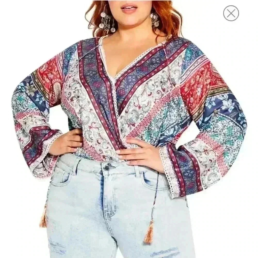 City Chic Angel Heart Long Sleeve Bodysuit NWT Size L/20
